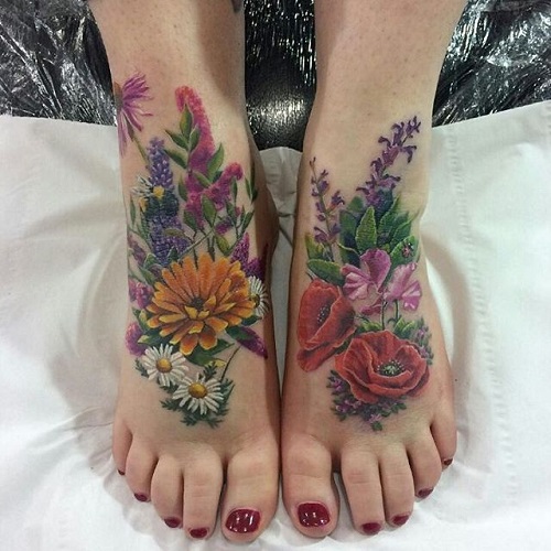 floral foot tattoo